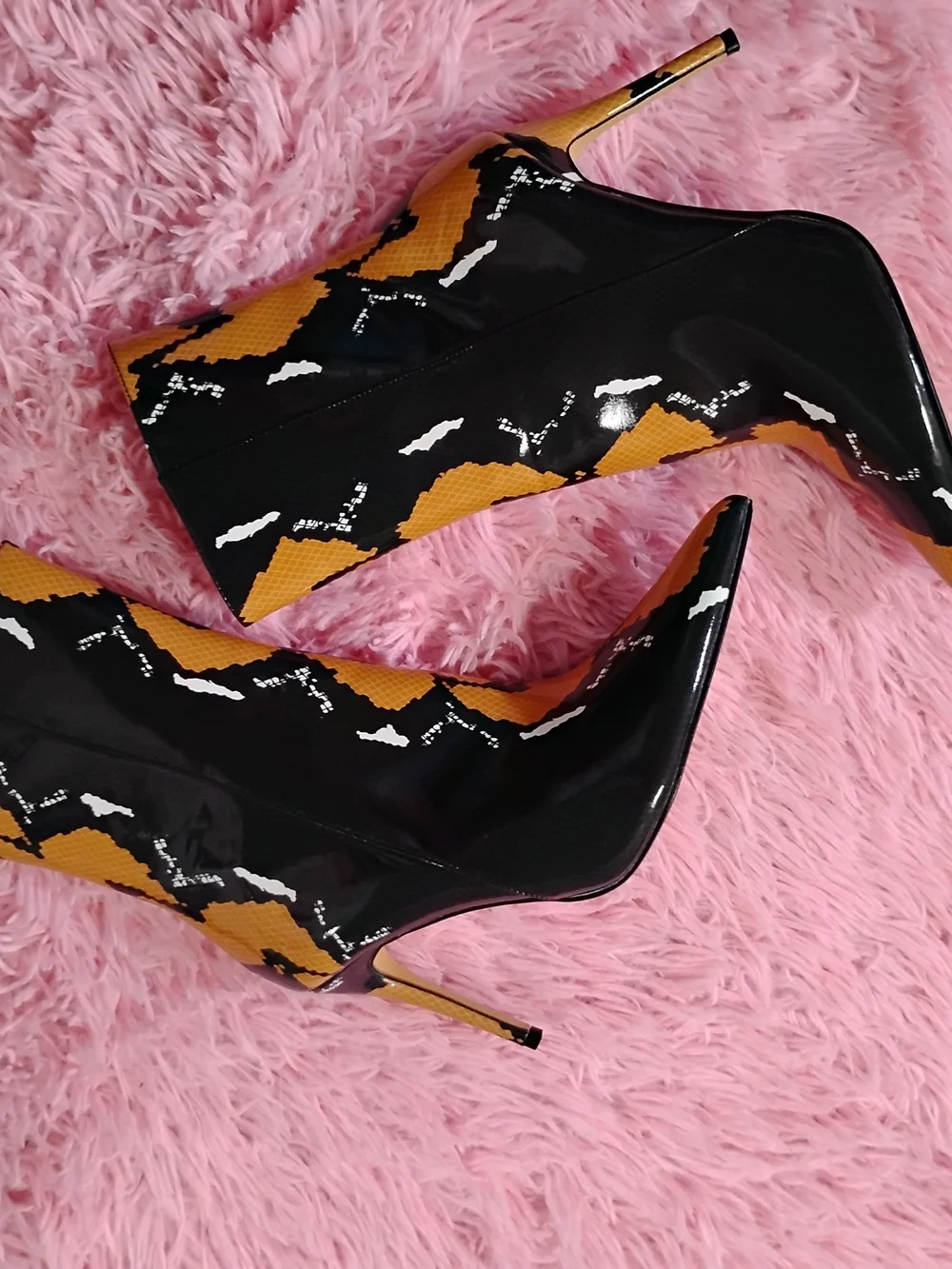 Ego Patent Snake Print Stiletto Ankle Boots Women's Size 8 – New
